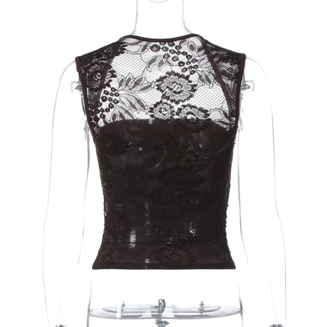 Hugcitar Summer Square Collar Solid Patchwork Lace Sexy Crop Tank Top Fashion Female Clothes Streetwear Vacation Club