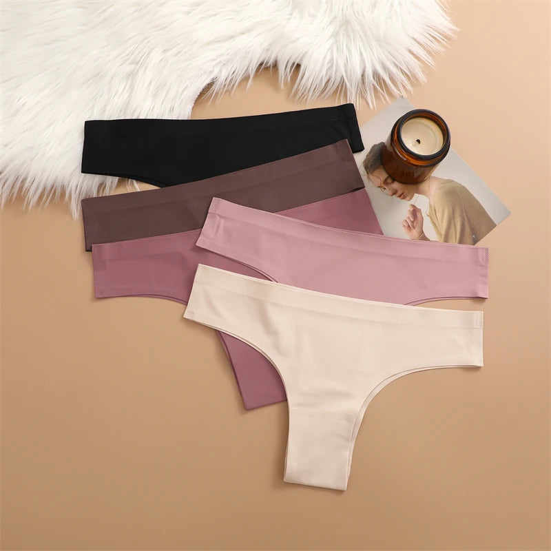 FINETOO 3PC Women Seamless Panties Sexy Brazilian Thong Female Low Waist Solid Color Briefs Comfortable Invisible G-string Panty