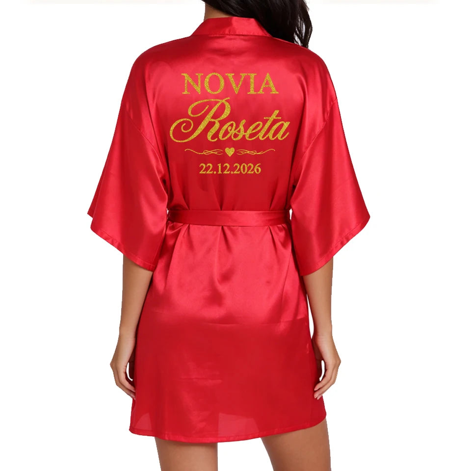 Customized Logo Wedding Date Name Bathrobe Faux Silk Bridal Robe Bride Bridesmaid Wedding Robes Woman Bachelorette Preparewear