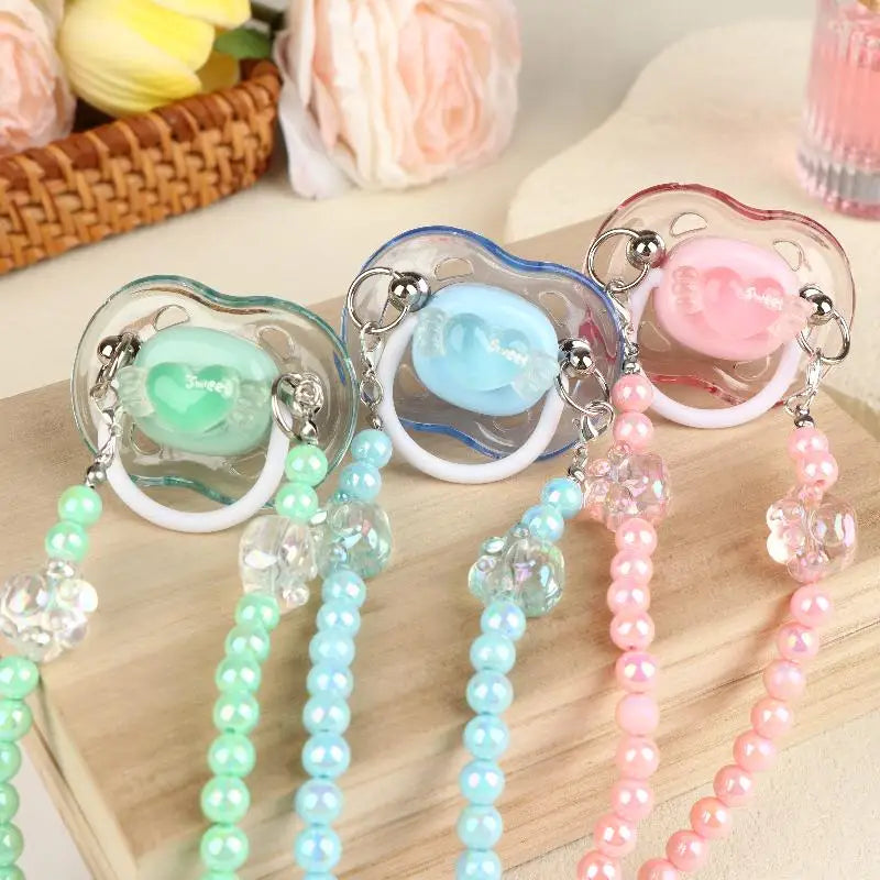 【Beautiful】Sweet Beads Chain Pacifier Gag Collar Couple Toy Soft Silicone High-end Adult Pacifier Creating An Exclusive Luxury