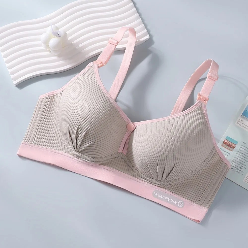 Double Buckle Nursing Bra Anti-sagging Breathable Pregnancy Bralette Pure Cotton Comfortable Nursing Bralette for Breastfeeding