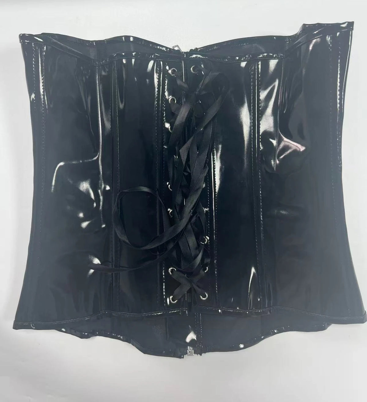 Women's Black PVC Leather Corset Women Sexy Front Zip and Buckle Closure Overbust Bustier Fetish Rock Gothic Steampunk Corselet