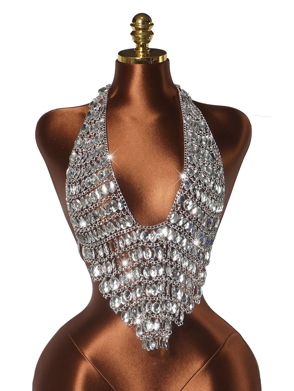 Women Sexy Backless Shine Diamond Body Chain Exotic Tanks Novelty Hollow Out Chest Chains Decor Bustier Tops Nightbar Clubwear