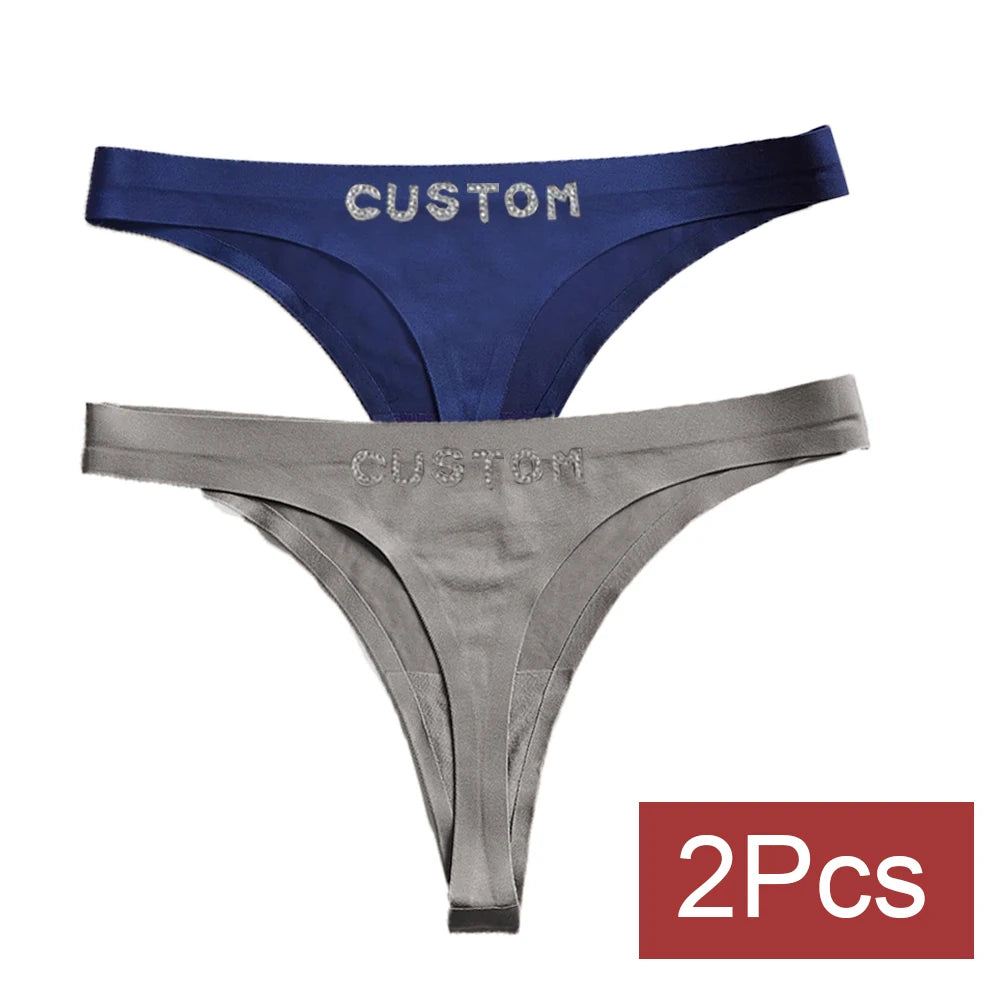 2pack Custom Thong with Name Crystal Letter Customized Thongs Women Underwear G-String Personalize Panties Lingerie Tanga