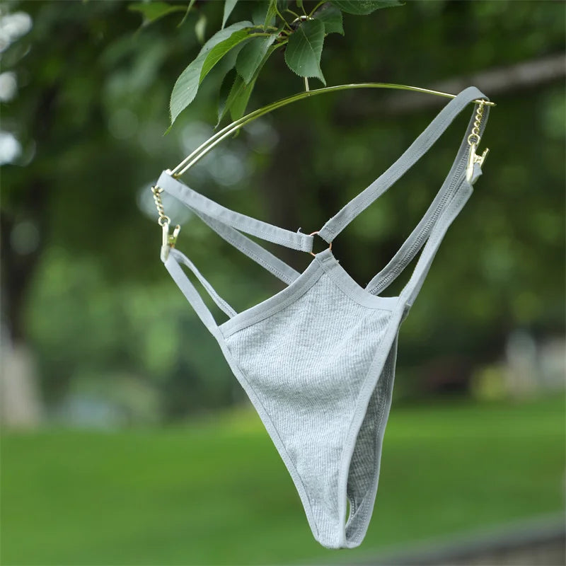 1PCS Women Sexy Cotton Panties Two Belts Hollow Out G-String Thongs Breathable Underwear for Female Solid Color Lingerie S-XL
