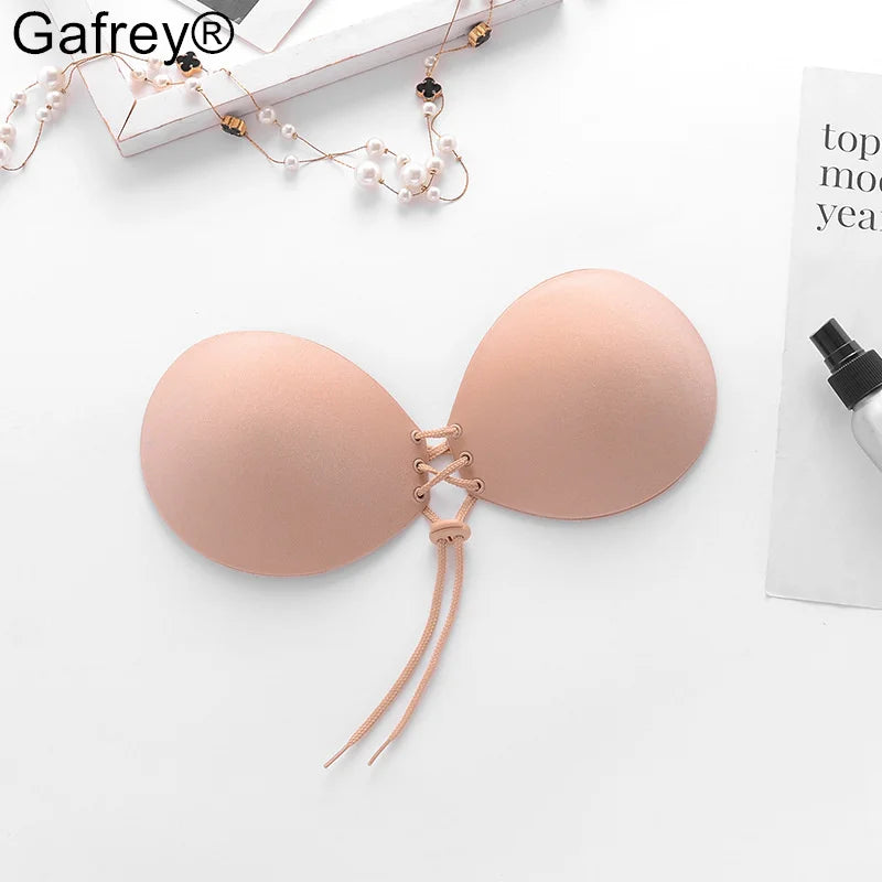 Self Adhesive Invisible Bra Silicone Chest Stickers Women Gathering Flat Chest Display Big Push Up Bra for Night Dress Bridal