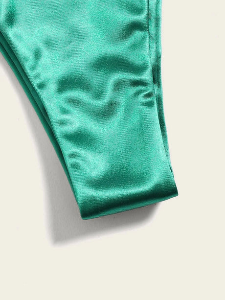 Wrap Around Halter Metallic Satin Bikini Women Swimwear Female Swimsuit Two-pieces Bikini Set Brazilian Bathing Suit Swim Lady