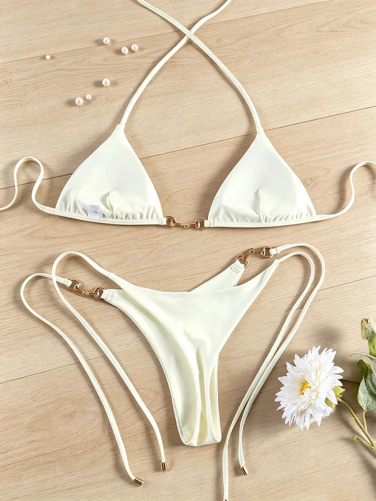 String Bikini Black Swimsuits High Cut Bikinis Bandage Swimwear Triangle Swimsuit New Style Swimsuit Holiday Beachwear