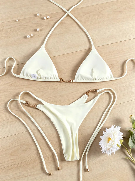 String Bikini Black Swimsuits High Cut Bikinis Bandage Swimwear Triangle Swimsuit New Style Swimsuit Holiday Beachwear