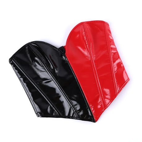 Black Shiny PVC Bustier Faux Leather Corset Crop Top Body Shaper Women Sexy Corselet Vest Plus Size