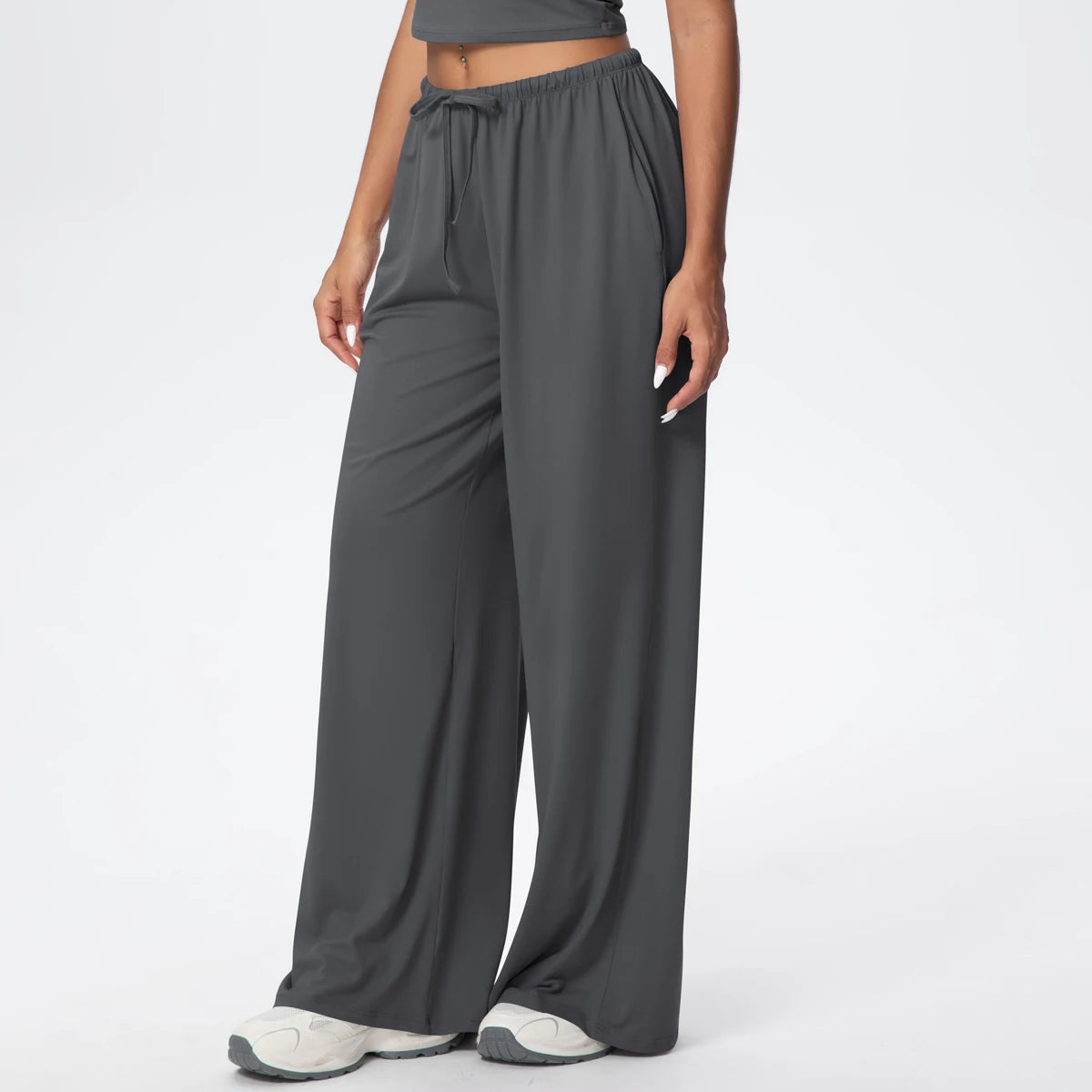 Women Quick Drying Wide Leg Yoga Pants Loose Yoga Pants High Waist With Pockets Fitness Sport Gym Workout Drawstring Full Length