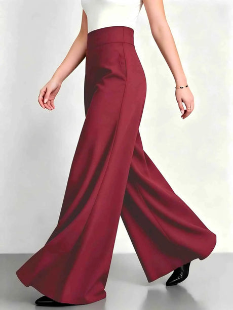 Elegant Women High Rise Pleated Palazzo Pants Solid Multi Color Loose Fit Flare Long Trousers Business Office Work Wear Wide Leg