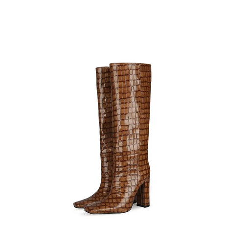 2024 NEW Fashion High Tube Knee High Boots 10cm/6.5cm Thick Heel 21 Colors Women Short Plush Boots Size 45 Winter Leather Shoes
