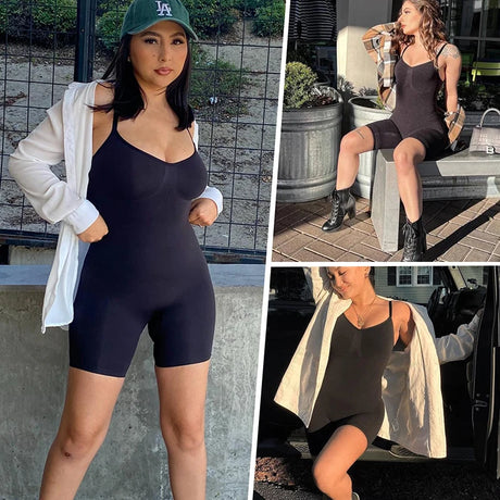 Women V Neck Shapewear Tummy Control Bodysuit Breathable Tank Top Sexy Adjustable Strap Full Body Shaper High Stretch Anti Chafing Faja Invisable Comfortable Shorts Slimming Waist Trainer Butt Lifter 3 Colors Available