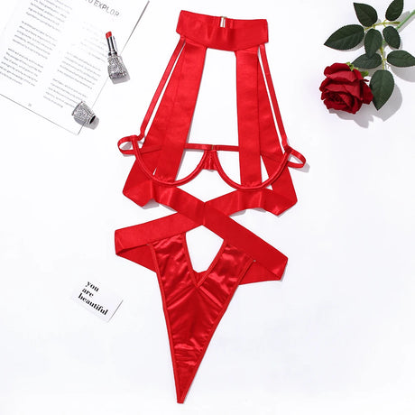 Halter Sexy Lingerie Women Bandage One Piece Bra Sets Erotic Costumes Teddy Baby Doll Dress Push Up Underwear Set Bodysuits