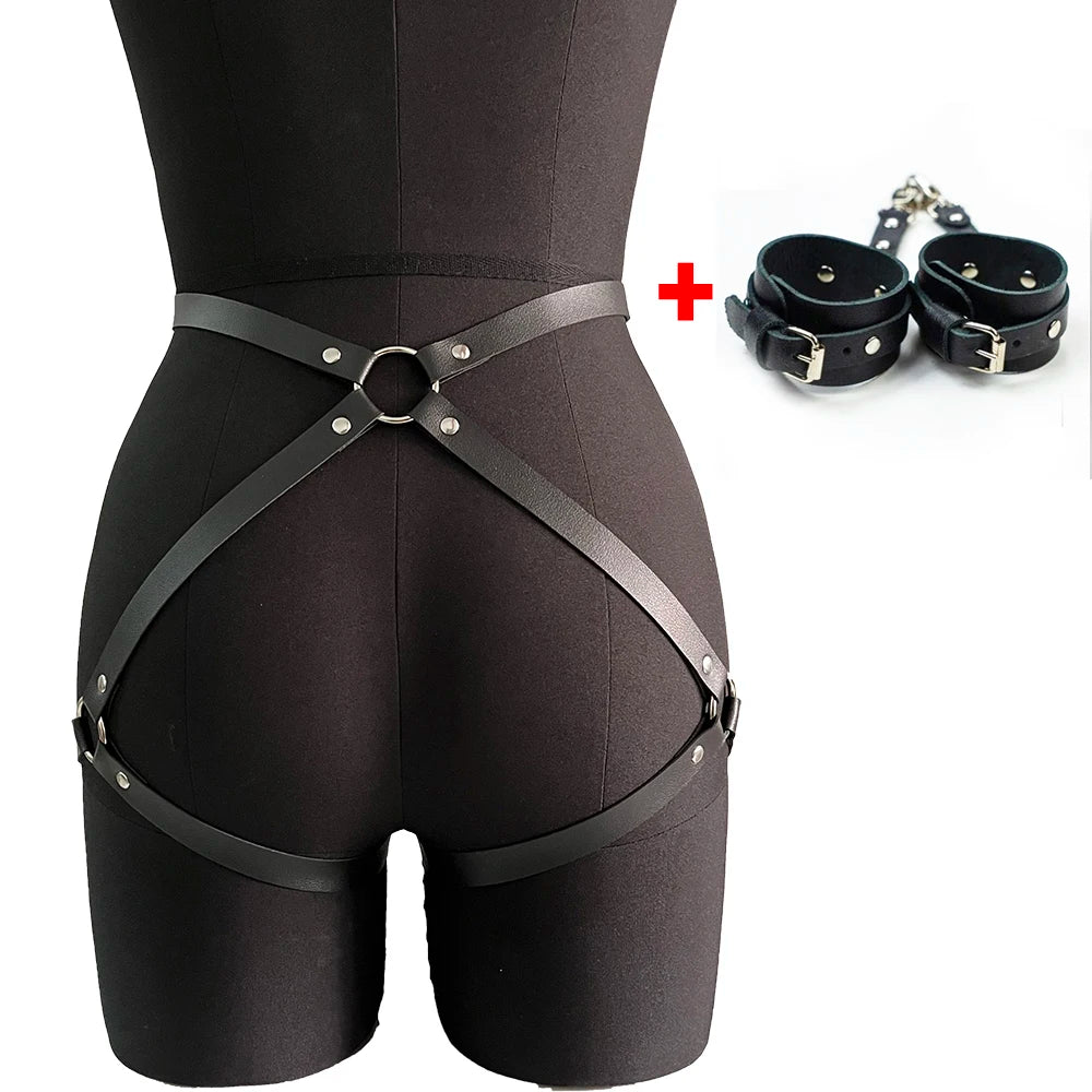 Ladies' Sexy Decorative Belt Leather Thigh Strap, Vest, Restraint Strap, with Leather Bracelet, Bdsm Fetish Clothing Accessory