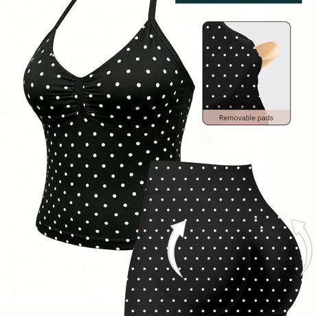 Polka Dot Yoga Set Halter Sports Bra High Waist Booty Shorts Push Up Gym Outfit for Running Fitness