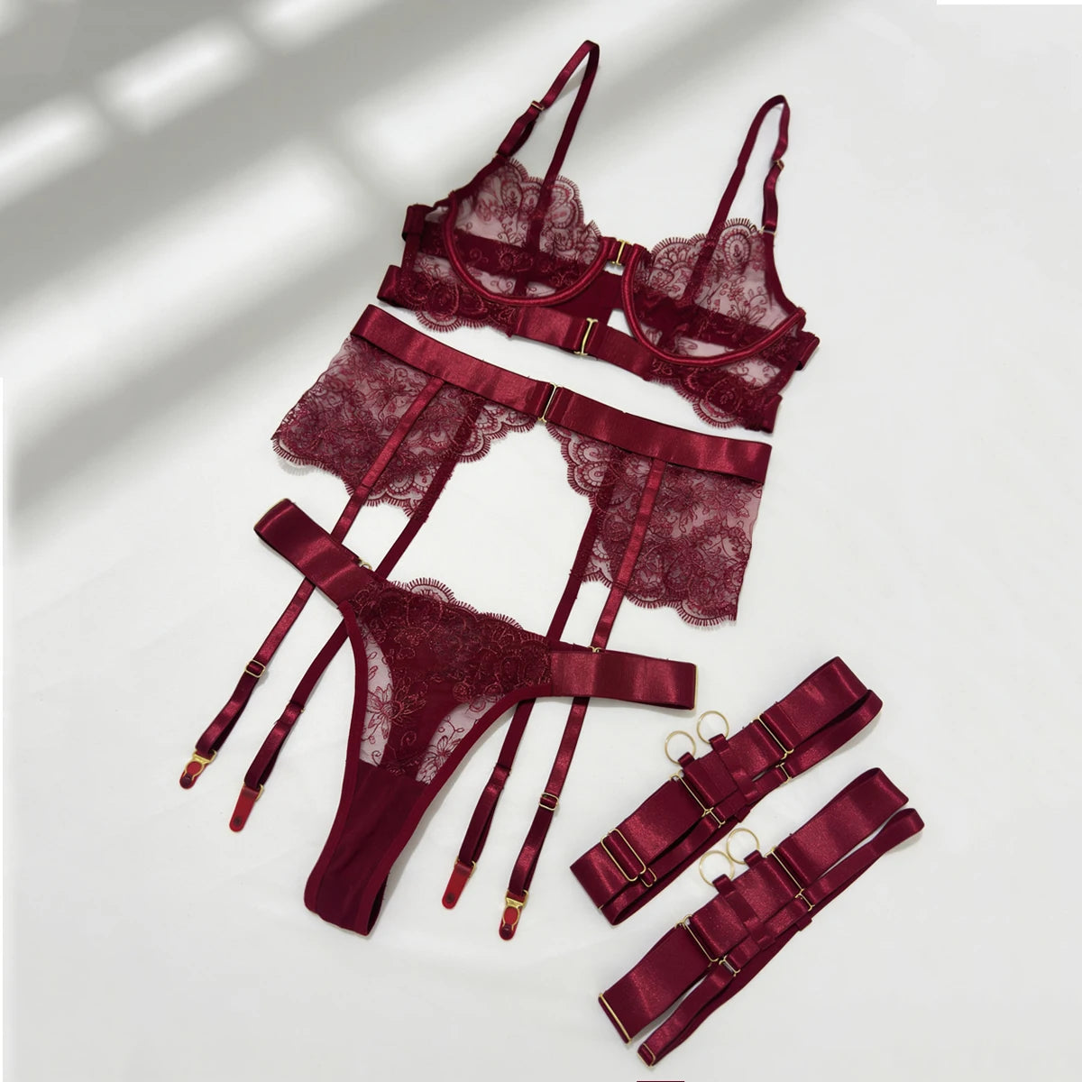 New Erotic Set See-Through Embroidered for Women's Lingeries Sexy Eyelash Lace Body Shaping Lingerie Four-Piece Set Sexy Hot