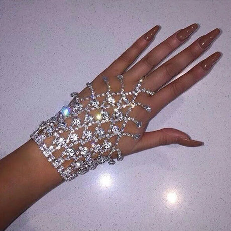 Stonefans Ring Charm Finger Mesh Linked Bracelet Jewelry Femme for Women Hand New Fashion Luxury Bangles 2022 Designer Wholeslae