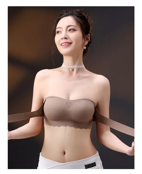 Women's Invisible Strapless Bra Front Buckle Design Anti-Slip Small Chest Gathering Markless All-match Beautiful Underwear