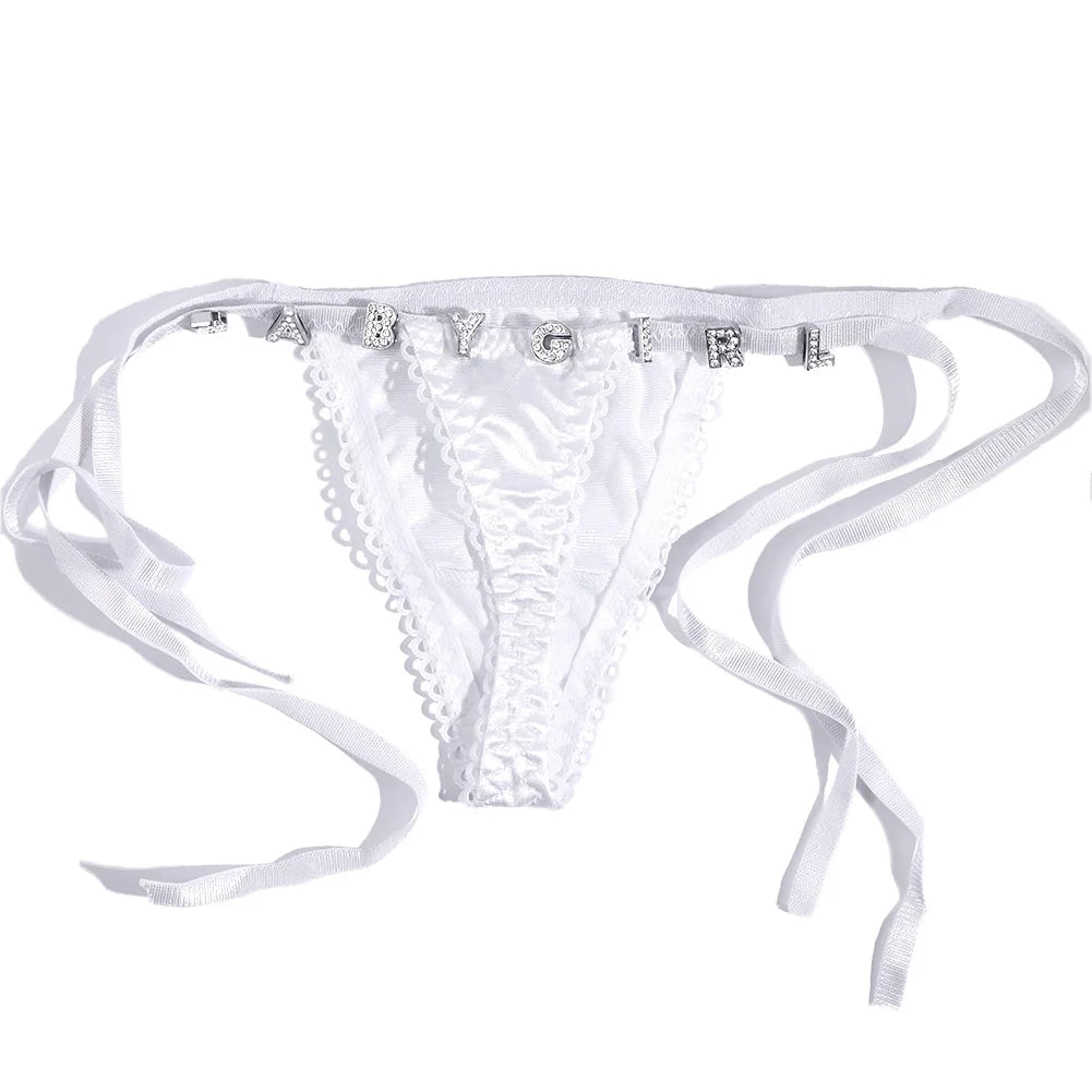 Custom Thongs With Jewelry DIY Crystal Letter Name Low-rise Briefs T-back String Underwear For Women Sexy Nightclub Body Jewelry