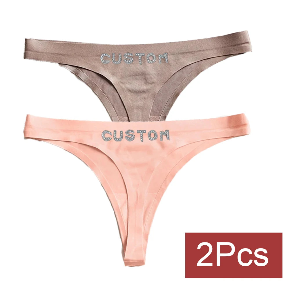 2pack Custom Thong with Name Crystal Letter Customized Thongs Women Underwear G-String Personalize Panties Lingerie Tanga