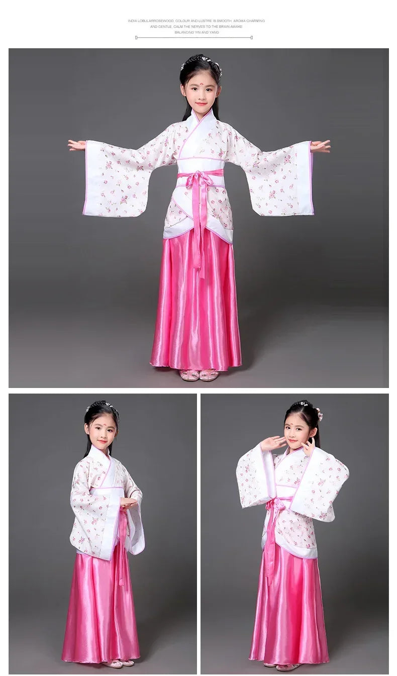 chinese Folk Dance new year clothes traditional hanfu for girls kids dragon dress ancient Stage Carnival costume Clothing skirt
