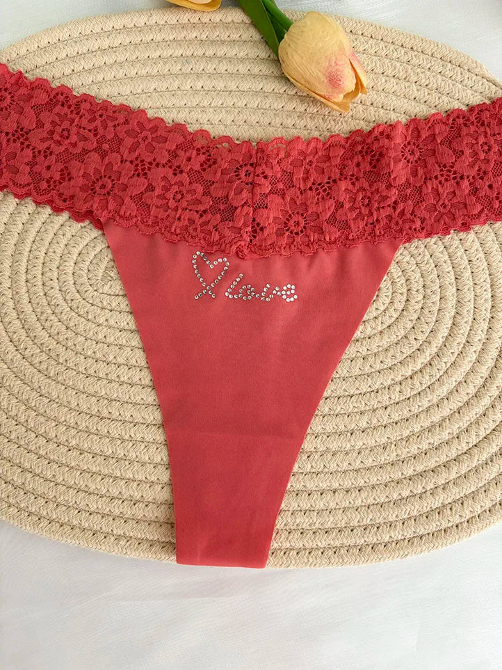 Custom Thong Crystal Letter Name G-string Women Ice Silk Panties Skin Effect Panty Seamless Knickers Girlfriend Anniversary Gift