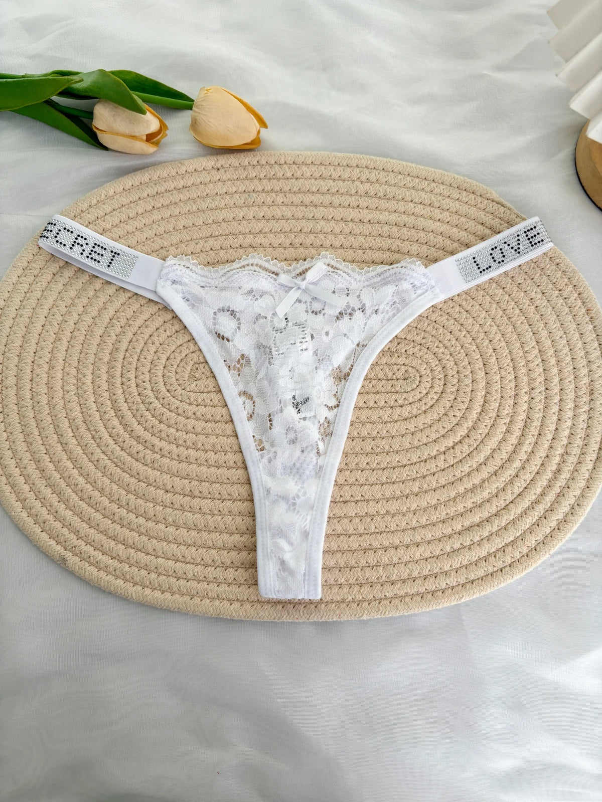 Custom Rhinestone Letter Name Thong Sexy Lace Panties Low-Rise Crystal Letter G-string Personalized Gift Wife Lover Anniversary