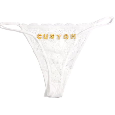 New Hollow Lace Thongs Panties For Women Customize Crystal Letter Name G-string Thong Female Underwear Underpants Birthday Gifts