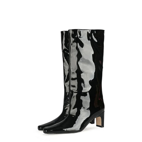 2024 NEW Fashion High Tube Knee High Boots 10cm/6.5cm Thick Heel 21 Colors Women Short Plush Boots Size 45 Winter Leather Shoes