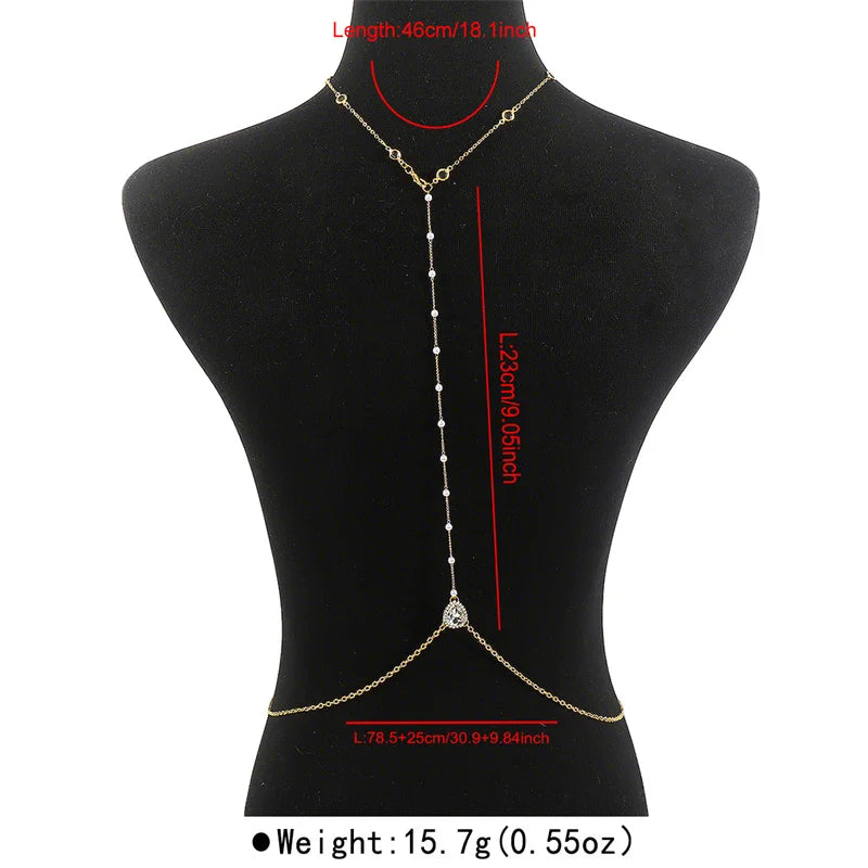 Simple Multilayer Rhinestone Back Chain Necklaces for Women Sexy Metal Shiny Crystal Bikini Waist Chain Body Chain Jewelry Gifts