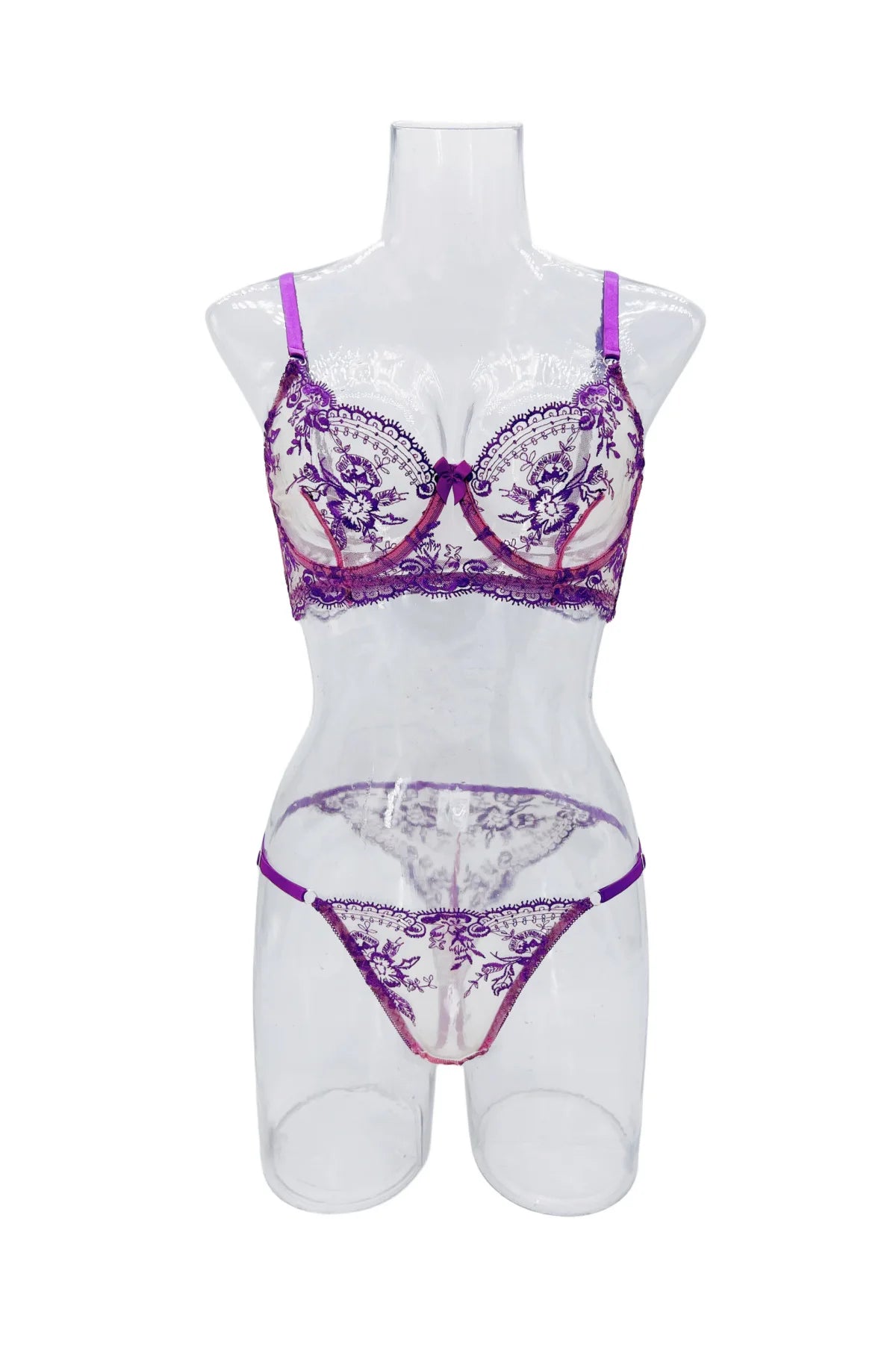 Sexy Custom Thong Name Embroidery Lingerie Set Customized Women Name Thong Sheer Bra + Brief Underwear Set Personalized Gift