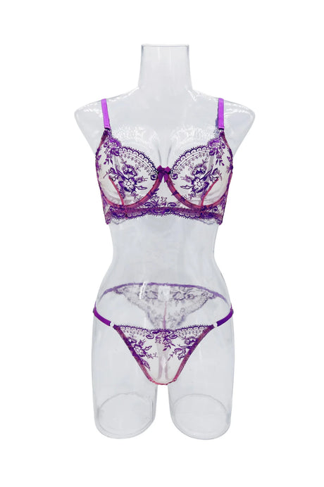 Sexy Custom Thong Name Embroidery Lingerie Set Customized Women Name Thong Sheer Bra + Brief Underwear Set Personalized Gift