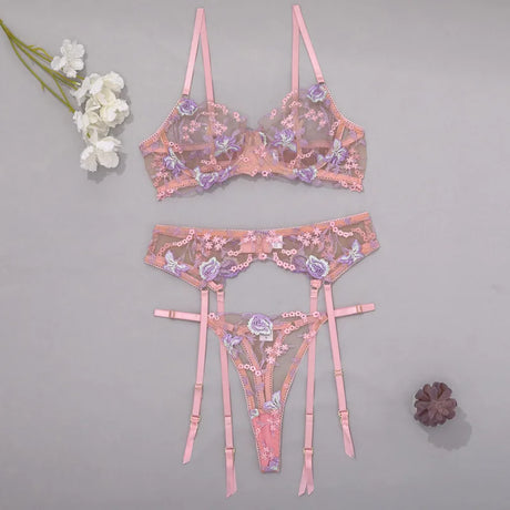 Diccvicc Floral Lingerie Embroidery Transparent Sexy Lace Women Underwear Bra Thong Exotic Apparel Erotic Outfits Intimate Set