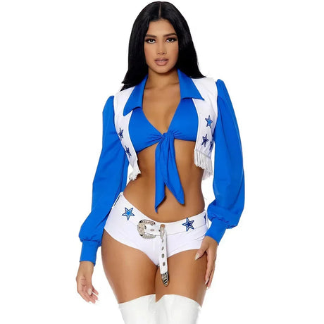 Dallas Cowboys Cheerleader Costume Women Adult High School Girl Cheerleading Sports Meeting Uniform Sexy Top and Shorts Set