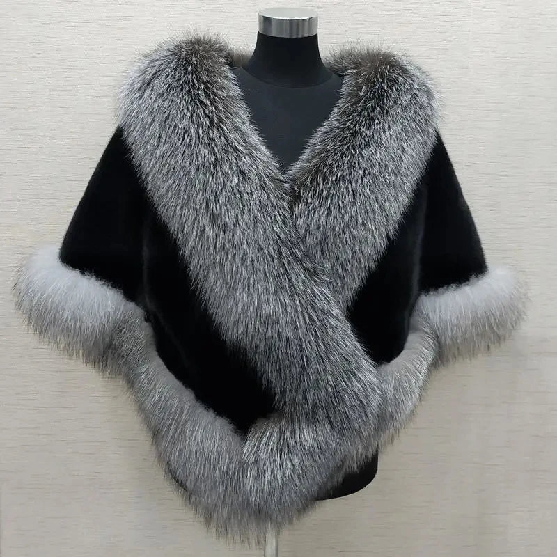 White Fur Shawl Women's Jacket Autumn Winter Faux Mink Fox Fur Dress Cheongsam Cloak Coats New 2026 Thicken Warm Short Outwear