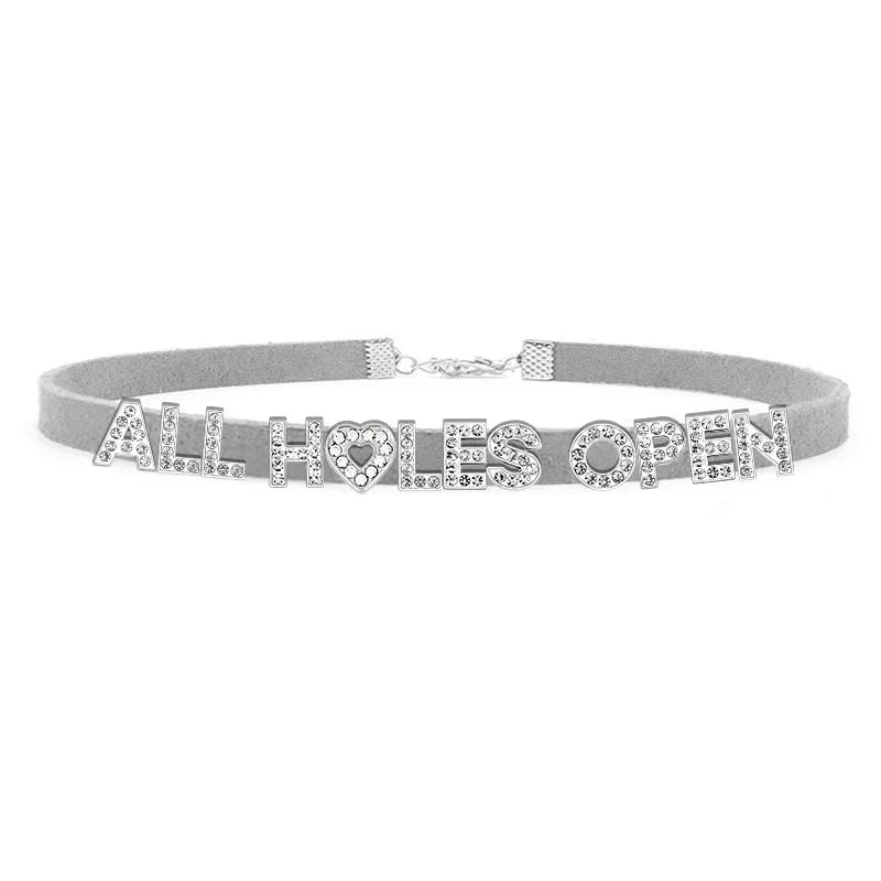 Sexy Bad Words All Holes Open Letters Choker Necklace Women Men Suggestive Adult Chocker Collar Cosplay Custom Jewelry Gift