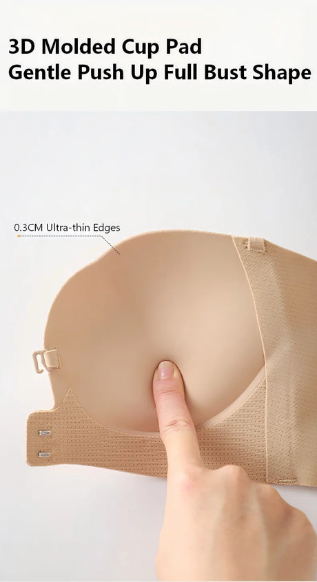 Wireless Strapless Bra Women Double Front Buckle 6Point AntiSlip 3Level 3D Molded Petal Deep V Seamless Multiway Pushup Bra 1PC