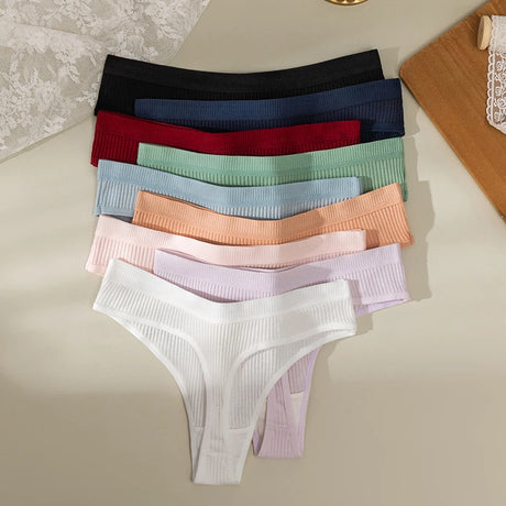 BZEL 8PCS/Set Women's Panties Cotton Thongs Female Simple Breathable Underwear Sexy Lingerie Comfortable Striped Woman G-Strings