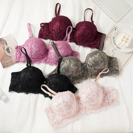 French Lace Half Cup Bra Women's Sexy Thin Top Thick Bottom Underwire Push Up Bra Comfortable Plus Size Bra Lingerie