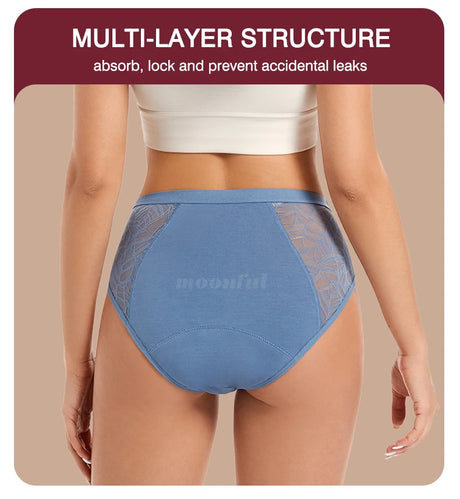 Moonful Women's Menstrual Panties High Waist Leak Proof 4 Layer Breathable Lace Period Underwear Girls Absorbent Brief