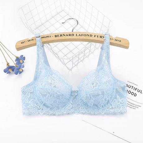 Plus Size Lace Ultra-thin Push Up Bra Women Sexy Hollow Out Lingerie Lady Lace Transparent Underwear Female Embroidery Solid Bra