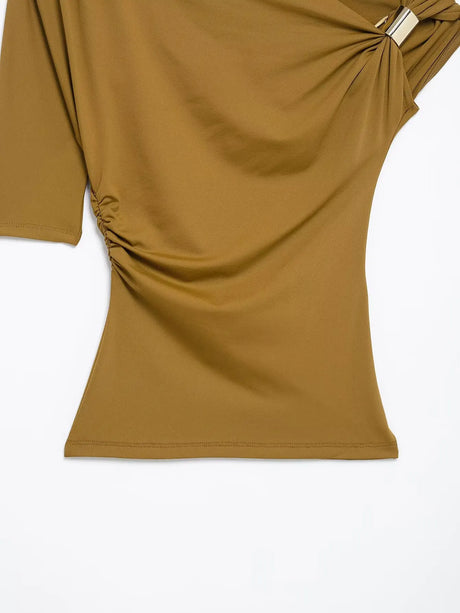 HH Vintage Women's Asymmetric Bustier Tops 2025 Female Sexy Skew Collar Off-shoulder Pleated Metal Decorate Shirt Streetwear