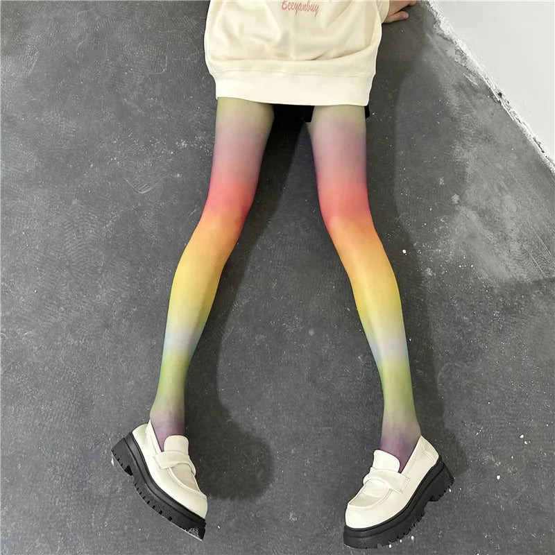 1 Pair Rainbow Gradient Tights Japanese Style Sweet Comfy Novelty Pantyhose Women's Stockings & Hosiery