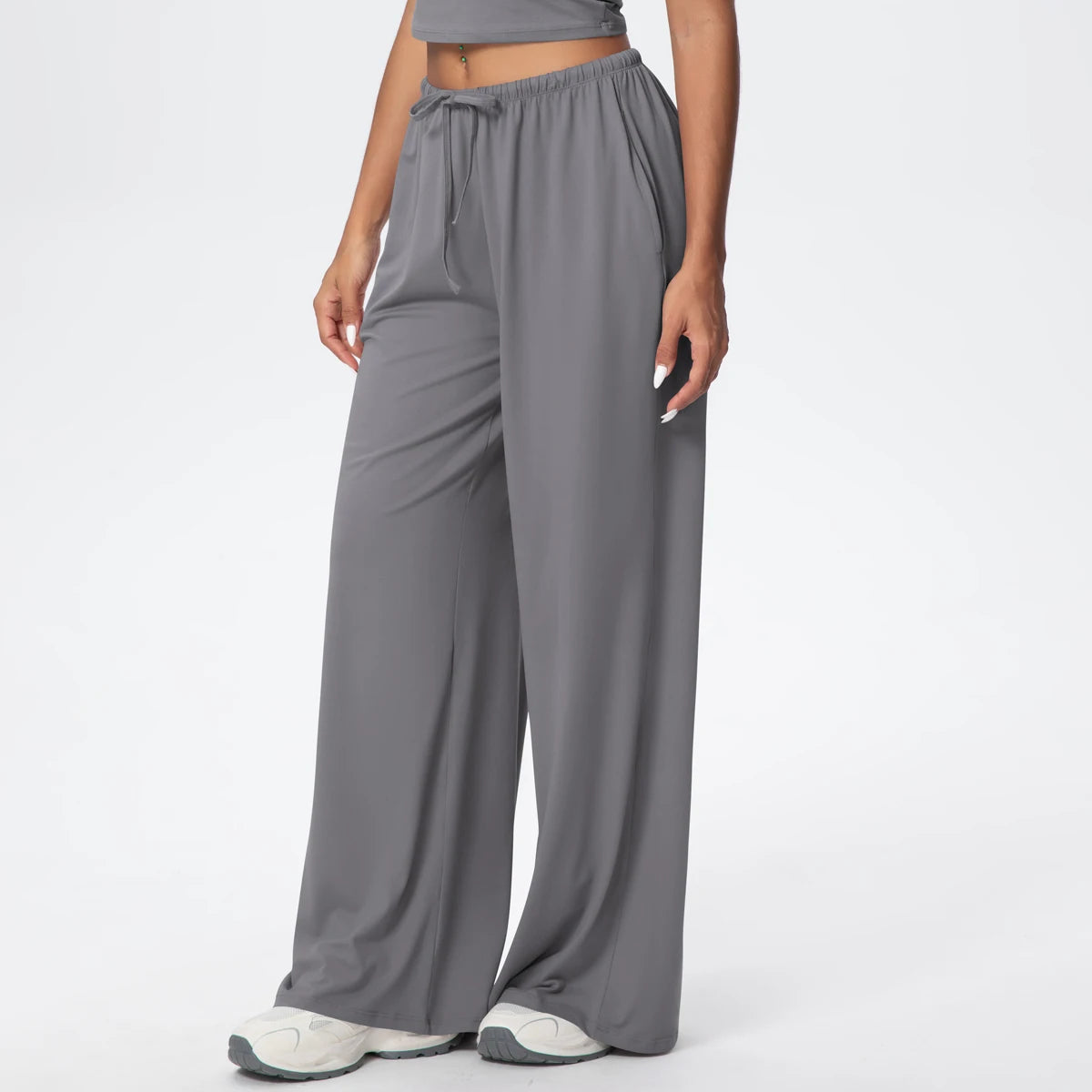Women Quick Drying Wide Leg Yoga Pants Loose Yoga Pants High Waist With Pockets Fitness Sport Gym Workout Drawstring Full Length