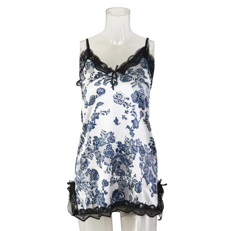 Women Sexy Lace V-neck Sleepwear Suspenders Nightdresses Female Sleeveless Nightwear Sleep Nightdress For Ladies