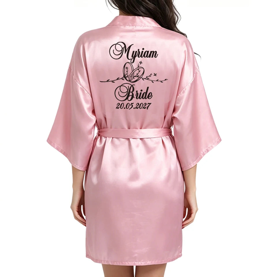 Customized Logo Wedding Date Name Bathrobe Faux Silk Bridal Robe Bride Bridesmaid Wedding Robes Woman Bachelorette Preparewear