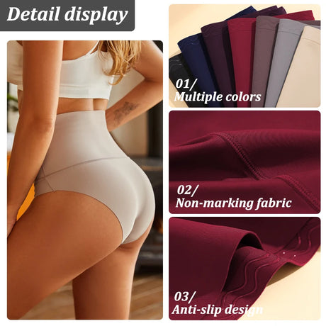 FINETOO 4Pcs Women High Waist Seamless Tummy Control Underwear FINETOO Anti-Slip Shapewear Panties Soft Stretchy Body Shaper Briefs No Show Slimmer Underpants for Postpartum Everyday Outfit S-3XL