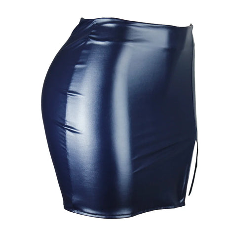 Women's Mini Skirt High Waist PU Leather Slim Slit Short Skirt Vintage Zipper Skinny Sexy Solid Black Leather Skirts for Women